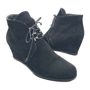 Stuart Weitzman Kalahari Women Ankle Boots Black Suede Wedge Lace Up Sz 10